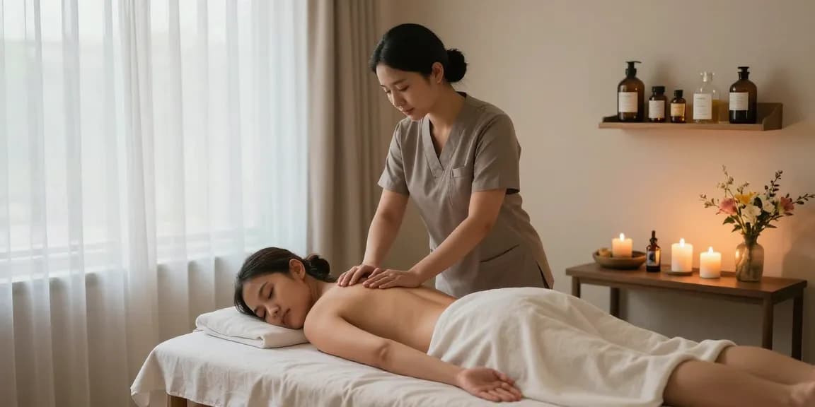 Relaxation during 출장마사지 therapy in a serene home spa setting.