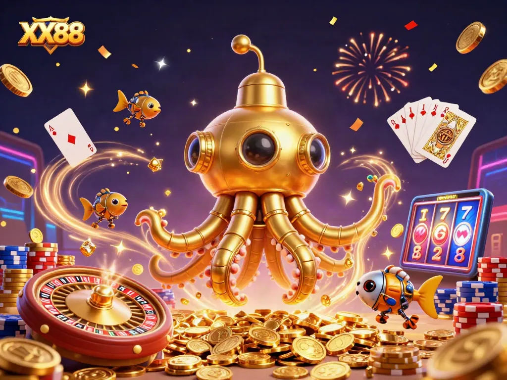 Experience thrilling gameplay with XX88 as a kraken submarine emerges from golden coins.
