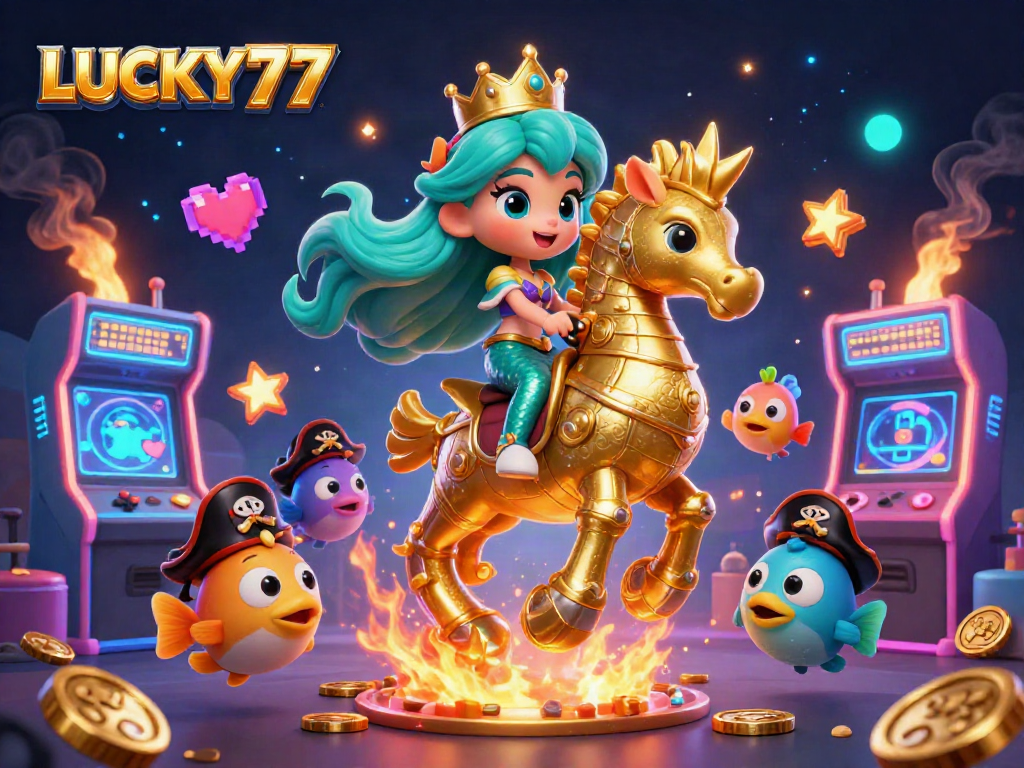 Engage with LUCKY77 poker games featuring a captivating mermaid theme and vibrant casino elements.