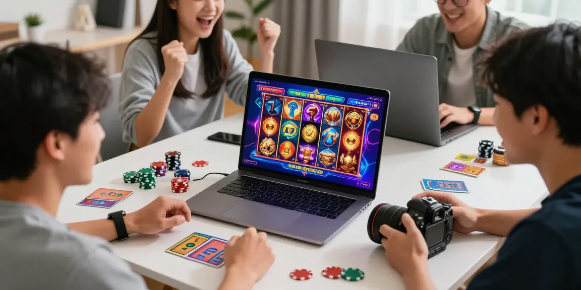 Exciting players celebrating a win while exploring situs slot deposit 10 ribu options online.
