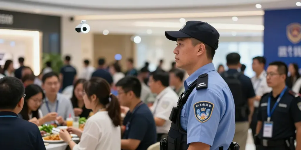 Security Guard ensuring safety at a busy event, showcasing local service.