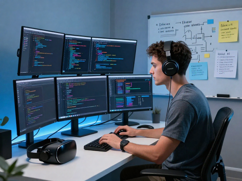 Developer working on nsfw ai algorithms in a modern tech workspace.