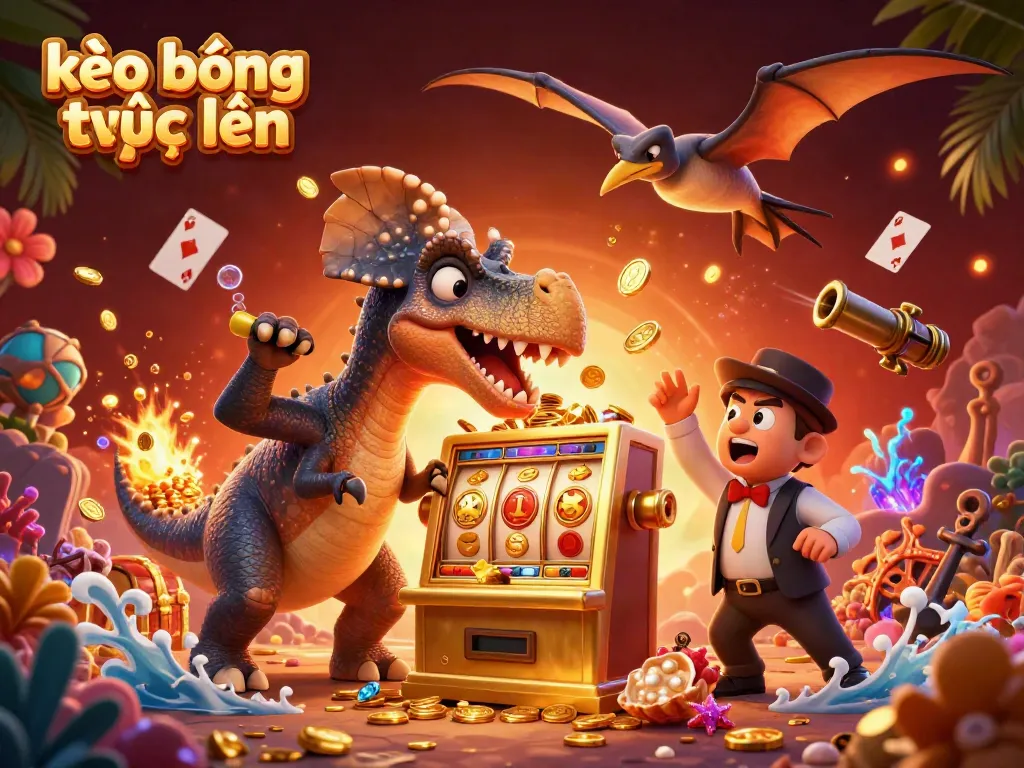 Experience the excitement of kèo bóng trực tuyến in a vibrant 3D casino scene filled with adventure.