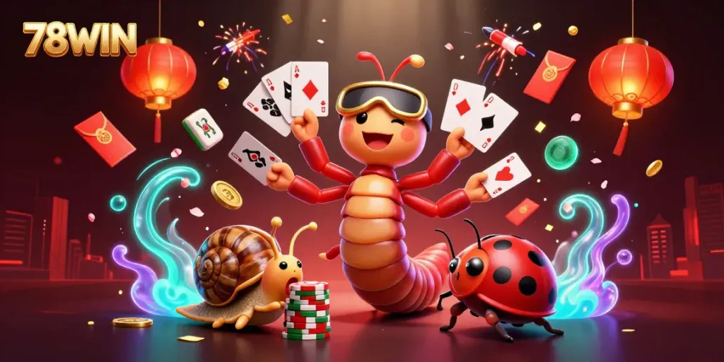 Join the exciting world of 78WIN, where colorful characters and vibrant casino elements blend together in a thrilling gaming experience.