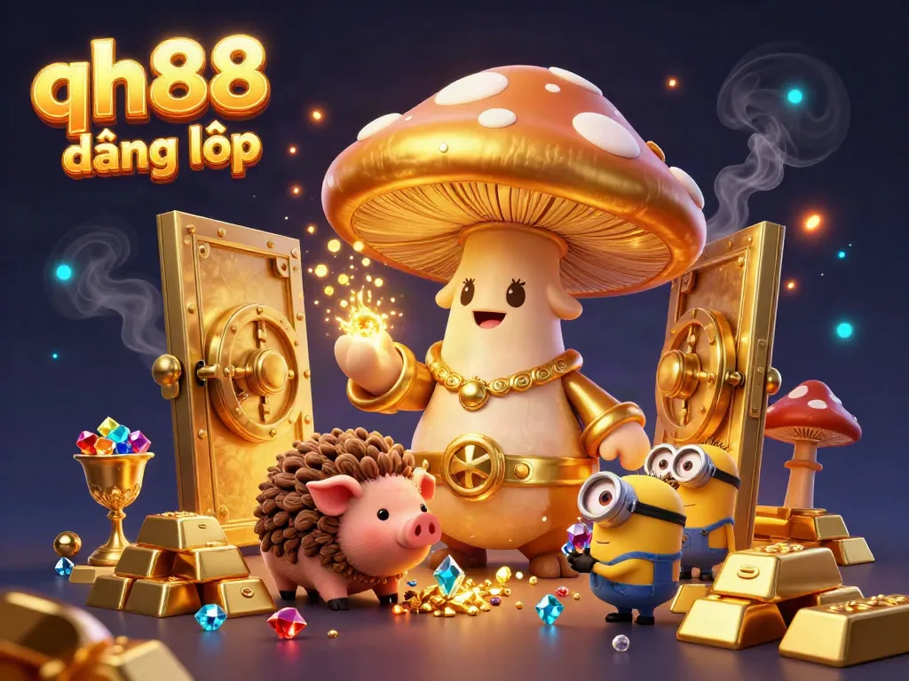Experience the magic of qh88 đăng nhập with a golden wizard and treasure in a vibrant casino scene.