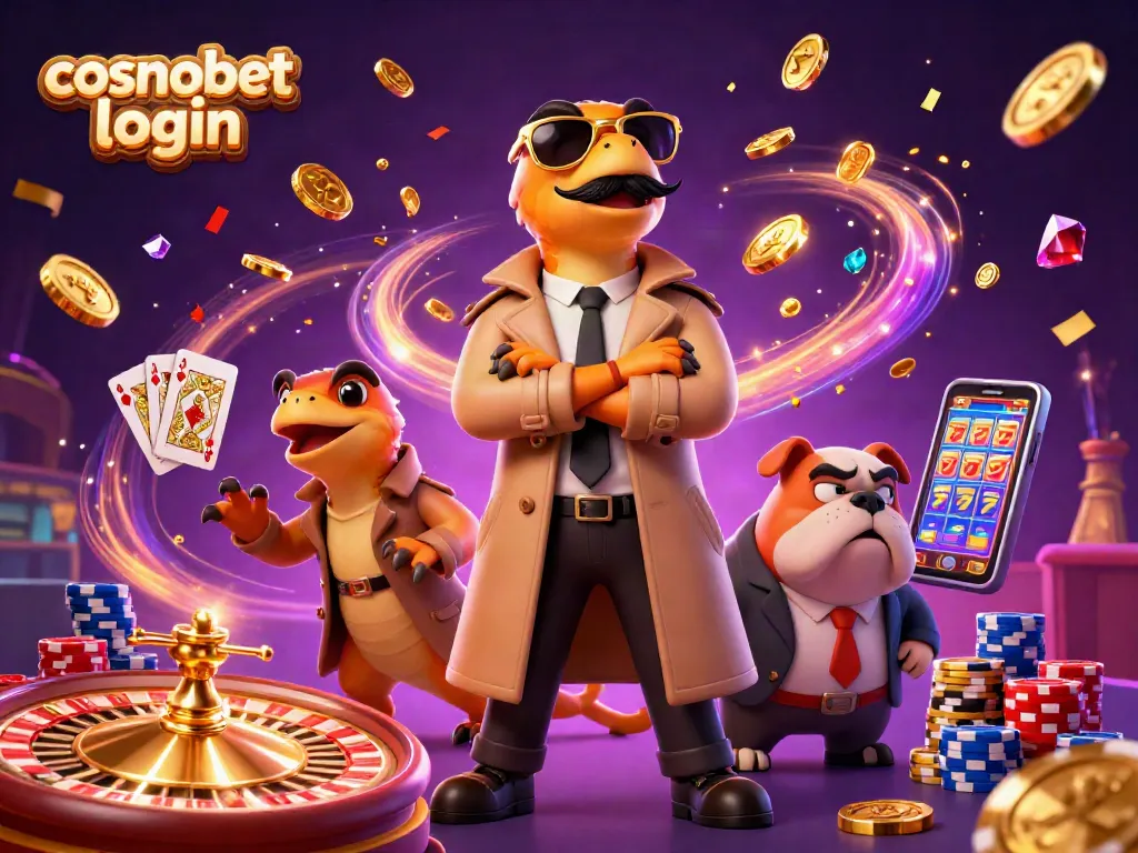 Engage with the thrilling cosmobet login scene featuring playful raptors and casino elements.