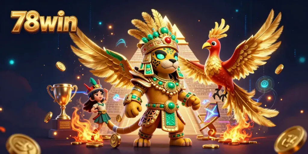 Experience the exhilarating sports betting action with 78win, featuring thrilling visuals of games and trophies.