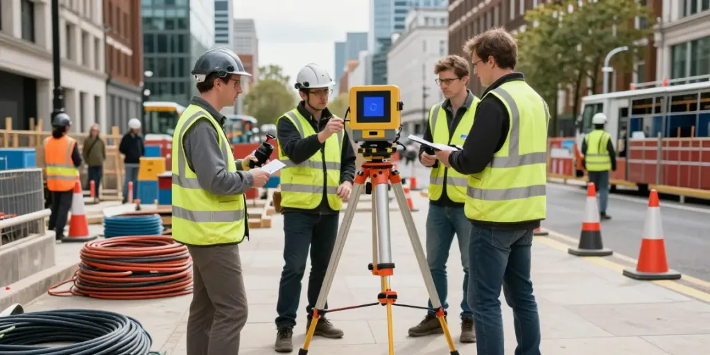 Utility Surveyors London using GPR equipment in a dynamic urban setting.