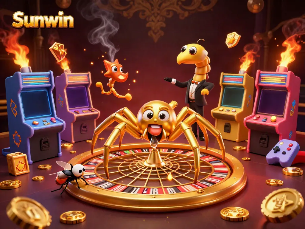 Experience the excitement of betting with Sunwin in this vibrant 3D casino illustration featuring engaging gaming elements.