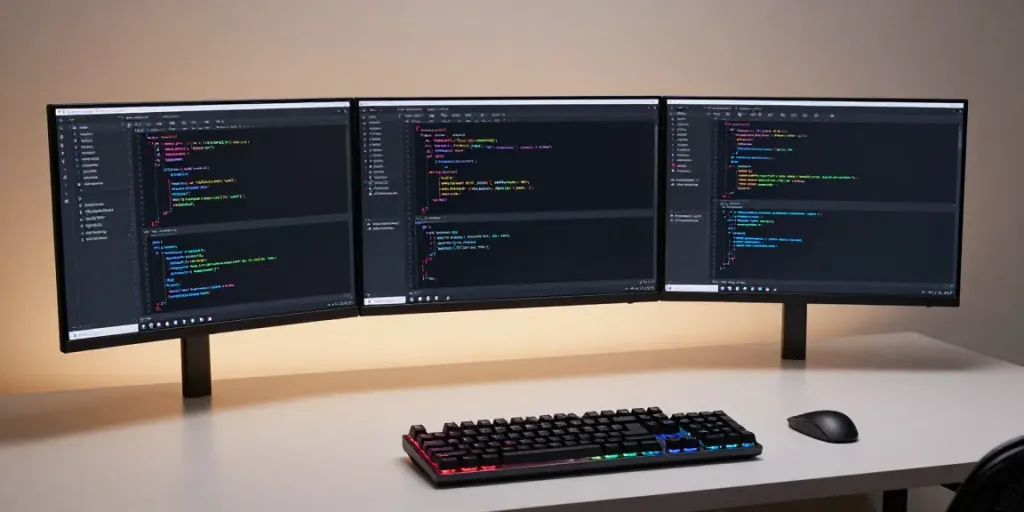 "Cheap .co.uk renewal in a modern developer workspace featuring high-tech elements."