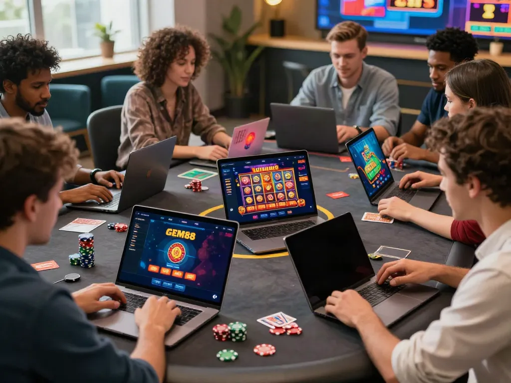 Players enjoying a vibrant online gaming experience on https://gem88.jpn.com/ showcasing diverse platforms and exciting games.