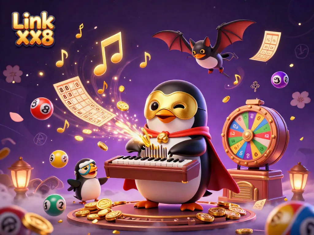 Experience Link XX8 with unique gaming elements, colorful balls, and gold coins in a whimsical casino scene.