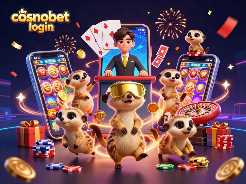 Experience the excitement of Cosmobet login with a vibrant meerkat casino scene featuring thrilling games and bonuses.
