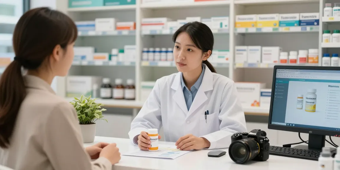 Pharmacist discussing the best place to buy retatrutide with a customer in a modern wellness store.