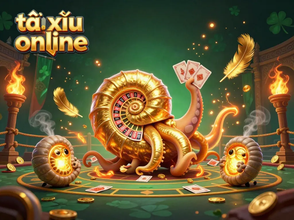 Experience thrilling gameplay in tài xỉu online with a captivating illustration of a giant nautilus roulette wheel and glowing cards.