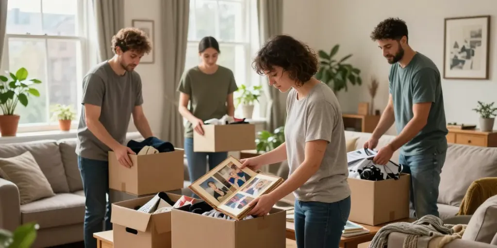 House Clearance Edinburgh team compassionately sorting belongings during a sensitive clearance.