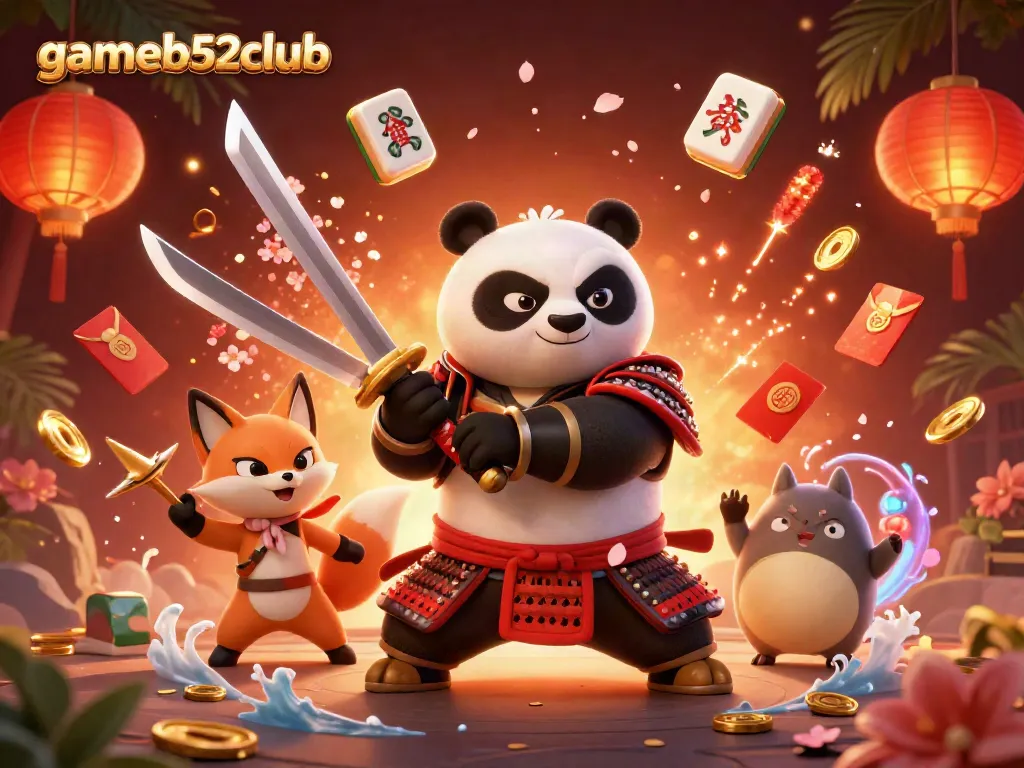 Join the thrilling action at gameb52club with a fierce samurai panda and enchanting companions!