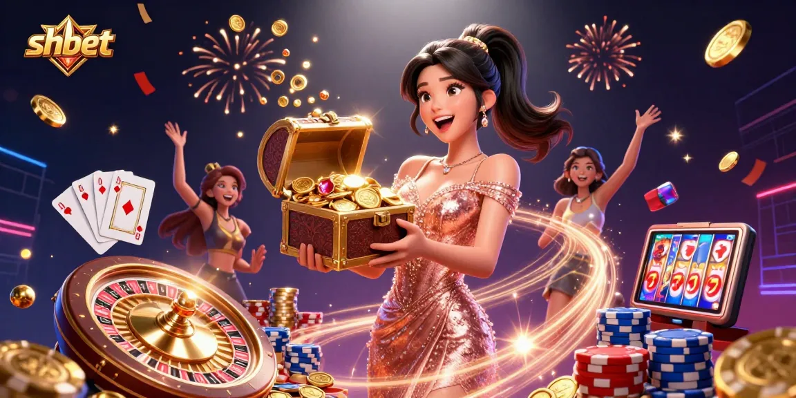Experience shbet's exciting treasures of golden coins and gems in a vibrant casino scene.