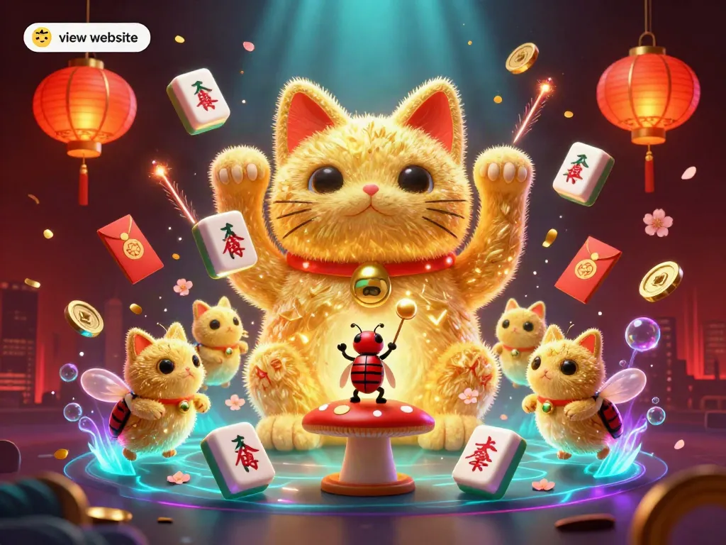 Engage with the vibrant scene featuring a lucky cat and dynamic casino symbols as you view the website.