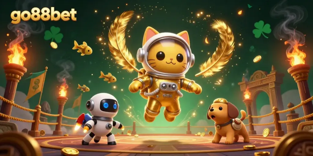 Experience exciting games with go88bet in a vibrant casino scene enhanced by cosmic elements.