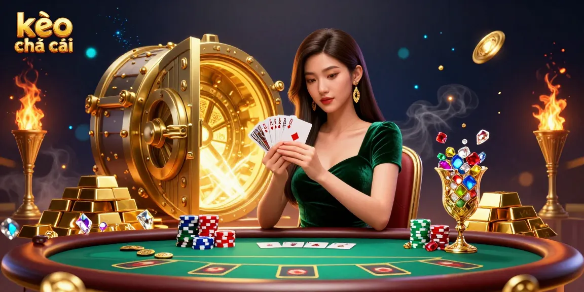 Engage with kèo nhà cái at a vibrant poker table featuring stacked chips and gems.