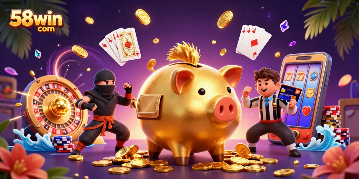 Play exciting games at 58win com with a piggy bank wrestler and dynamic casino elements.