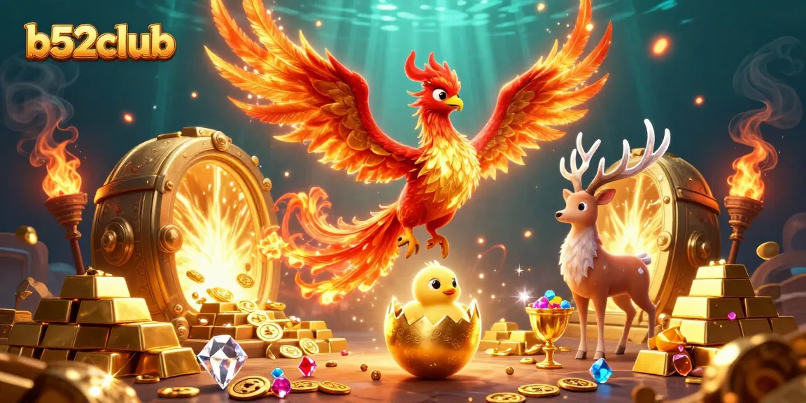 Engage with thrilling gameplay at b52club, featuring a stunning phoenix among treasures.