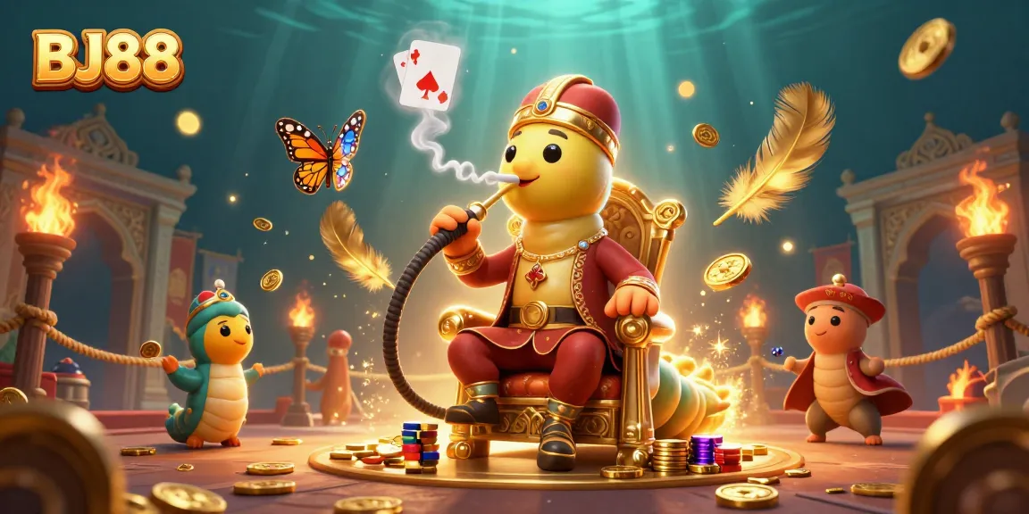 Experience the thrilling action of BJ88 with vibrant casino elements and characters in this 3D illustration.
