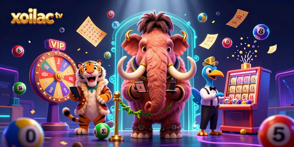 Xoilac TV showcases vibrant lottery action with engaging characters in a thrilling gambling atmosphere.