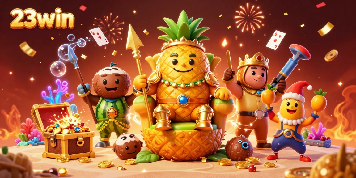 Experience the vibrant 23win casino world with detailed characters and explosive treasures in this captivating illustration.