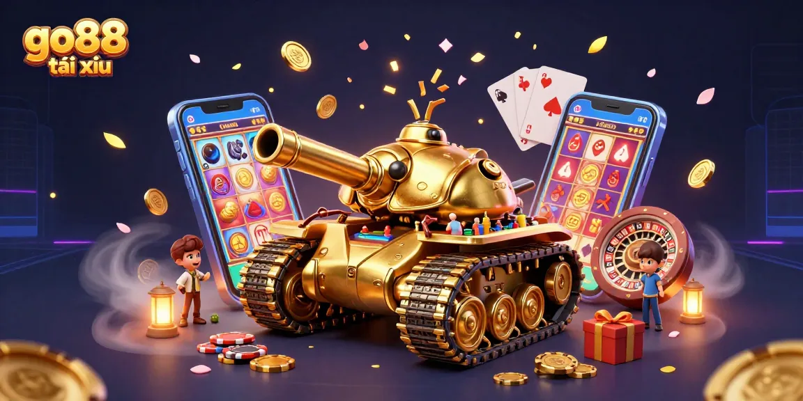 Experience thrilling go88 tài xỉu action with a festive casino scene and dynamic gaming elements.