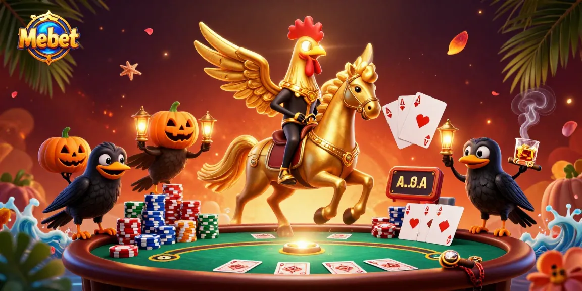 Mebet captures the golden rooster in a casino scene winning with poker and lanterns.