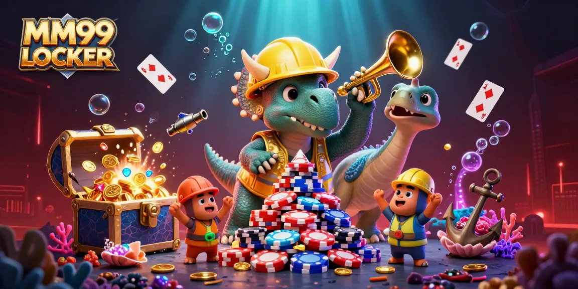 Experience MM99 LOCKER's vibrant casino environment with cartoon characters and sparkling treasures.