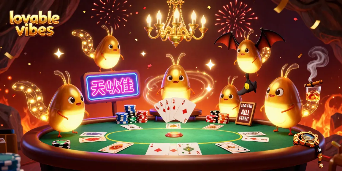 Experience the excitement of poker under the glow of lovablevibes in this vibrant casino scene.