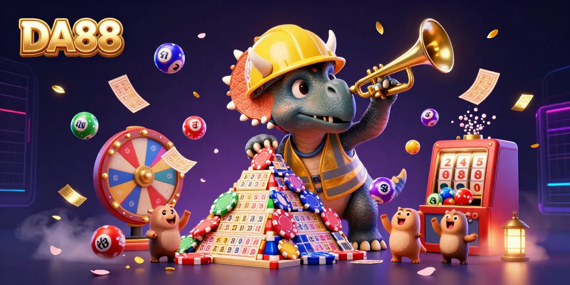 Celebrate winning with DA88 in a lively casino scene featuring unique characters and exciting gaming elements.
