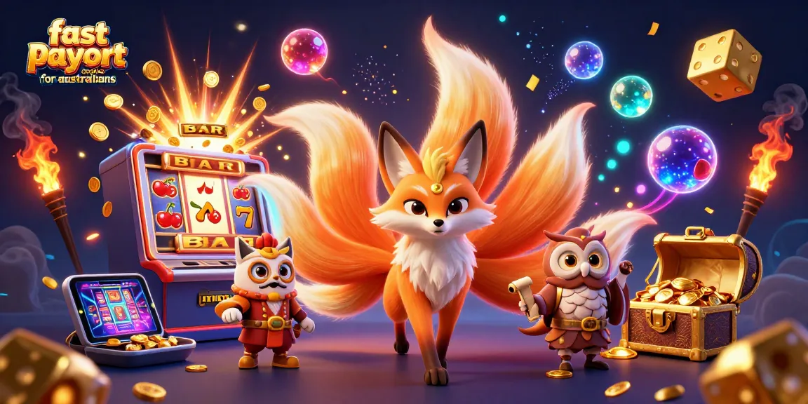 Experience thrilling wins at fast payout casino for australians with vibrant gaming elements and colorful characters.