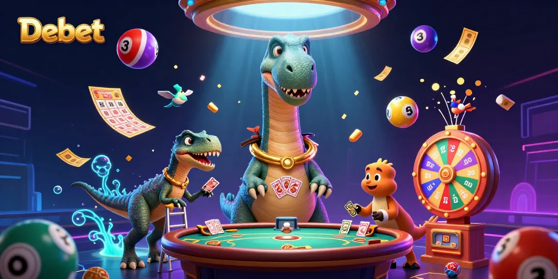Debet gaming scene featuring a brontosaurus and raptor enriching the neon casino atmosphere.