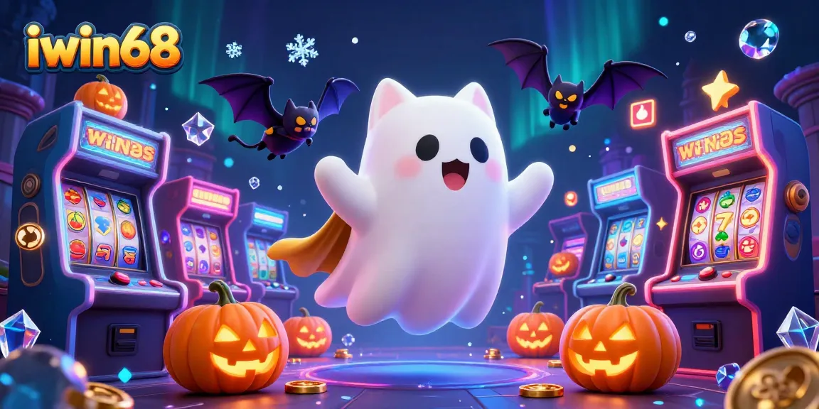 Experience thrills at iwin68 with a ghost cat and vampire bat in a haunted casino.