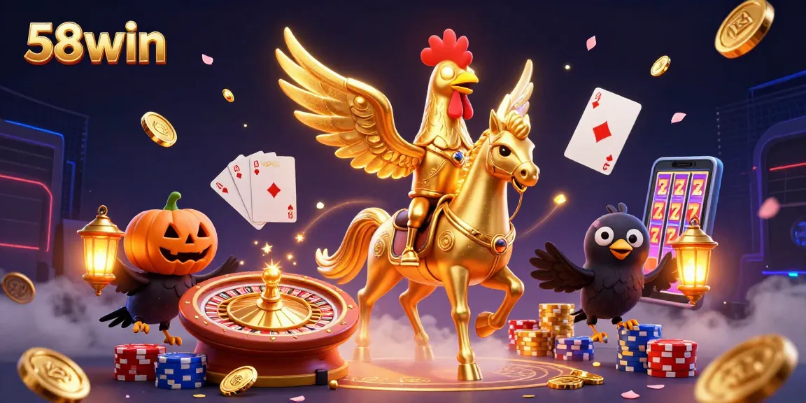 Experience the vibrant energy of 58win with a dynamic casino scene featuring winning games and prizes.