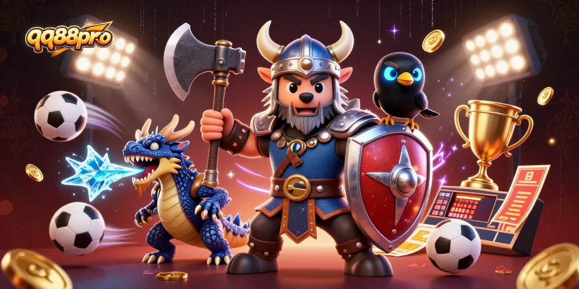 Experience thrilling wins at qq88pro with a heroic Viking wolf warrior and dynamic sports elements!