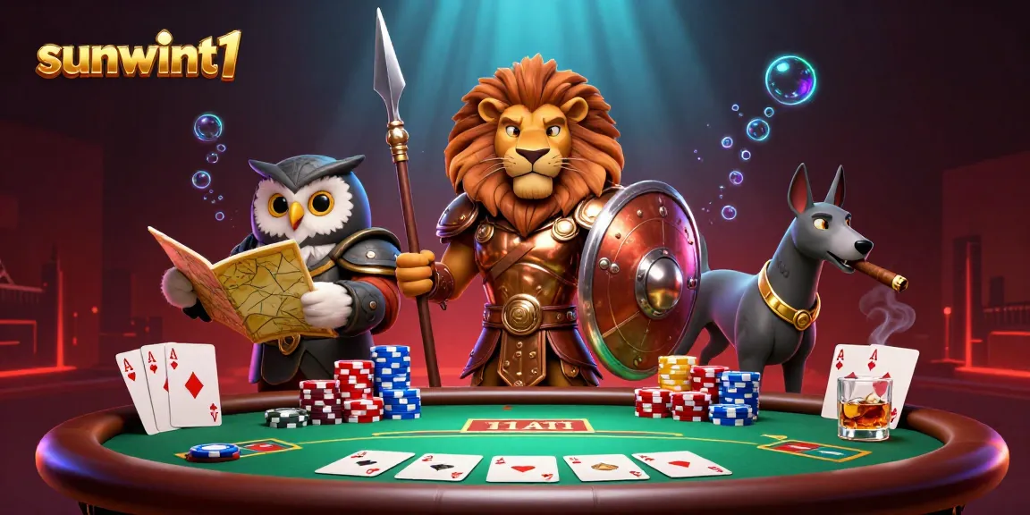 Engage with sunwint1's thrilling poker scene featuring strategic characters and vibrant gaming elements.