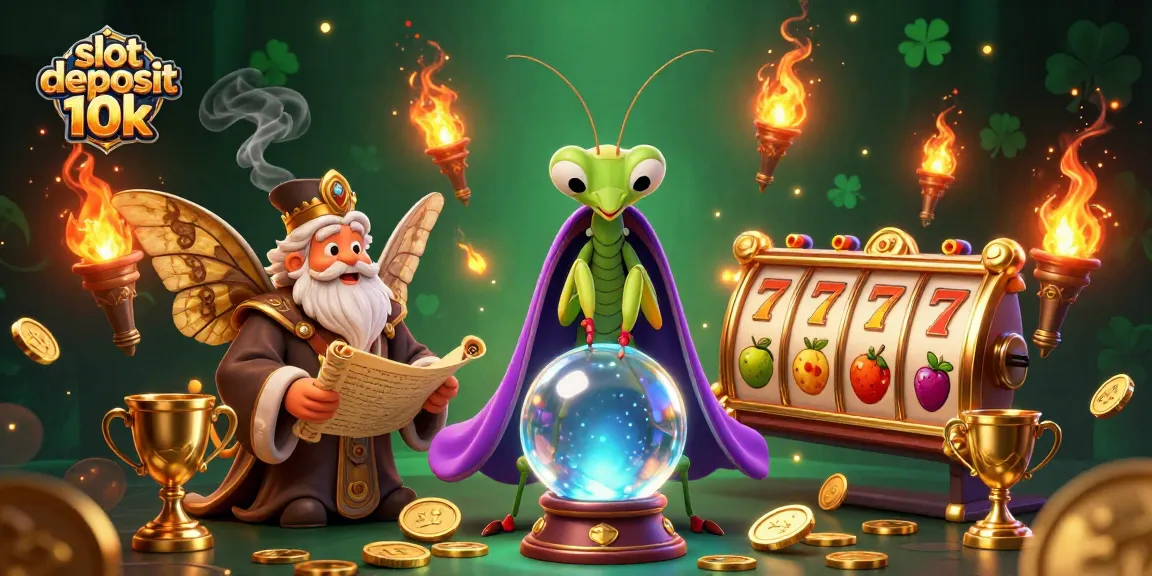 Experience the thrill of slot deposit 10k with vibrant 3D characters, slot reels, and dynamic elements.