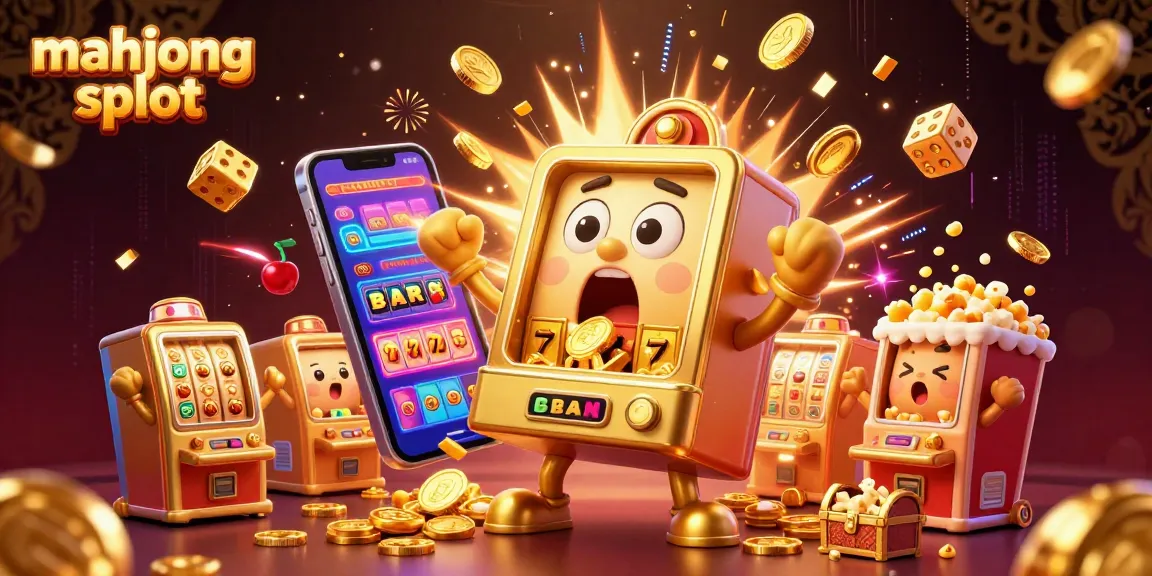 Experience the thrill of mahjong slot with a colorful jackpot scene featuring celebrating cartoon machines.